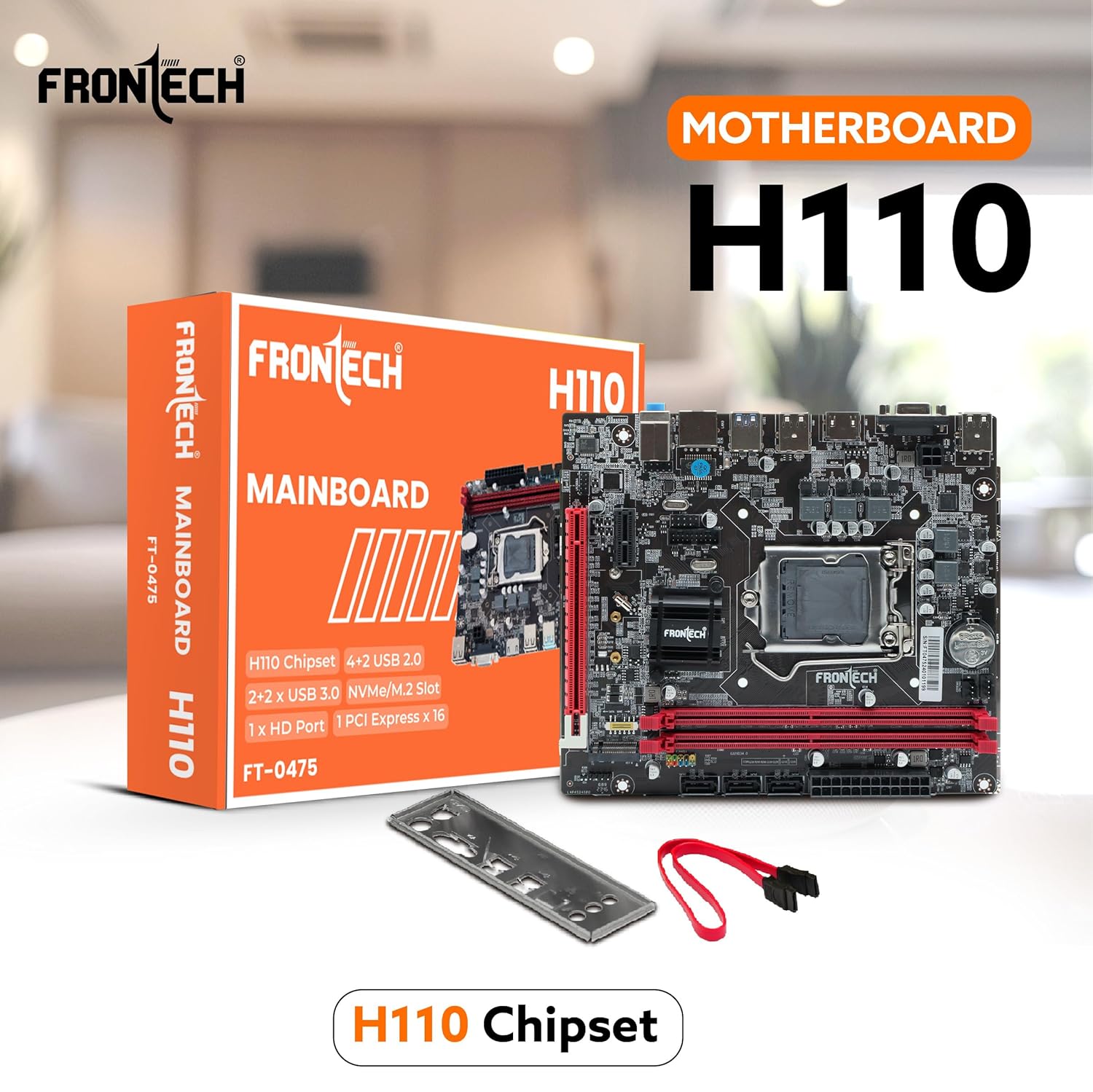 FRONTECH H110 Chipset Motherboard with 2xDDR4 RAM Slots LGA1151 Supports 6/7/8th (SKYlake), 14nm CPUs Processors | 2xUSB 3.0, 4xUSB 2.0 | 4xSATA Slots | NVME Slots, 1xPCIEX16, 1xHDMI, 1xVGA (FT-0475)