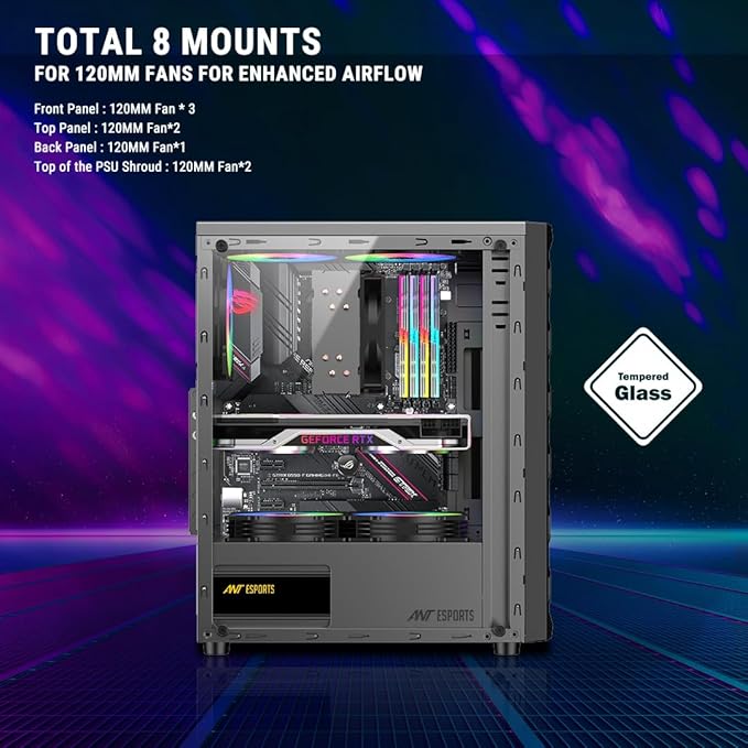 Ant Esports Elite 1120 Mid Tower ATX/Micro-ATX/ITX Black Cabinet 4x120mm Static RGB Fans