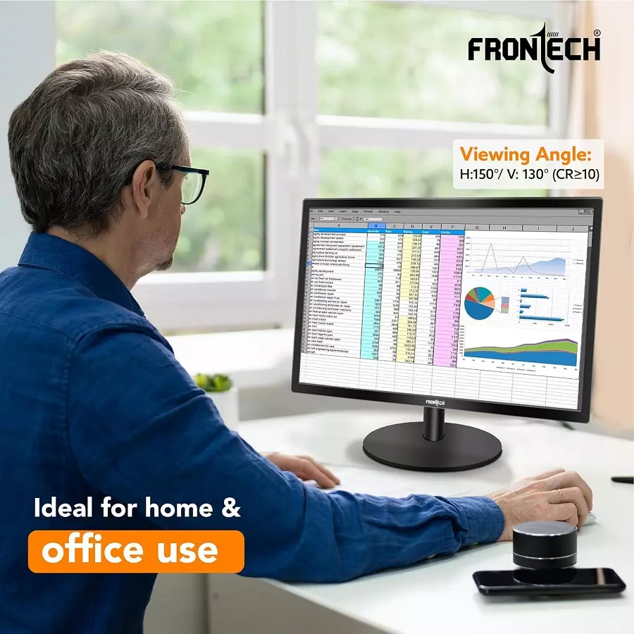 FRONTECH 19 Inch (48.25 Cm) LED Monitor with Supporting HDMI & VGA Input, HD 1440x900 Pixels, 16:10 Aspect Ratio, Slim Design & Wall Mountable, Black (MON-0071)