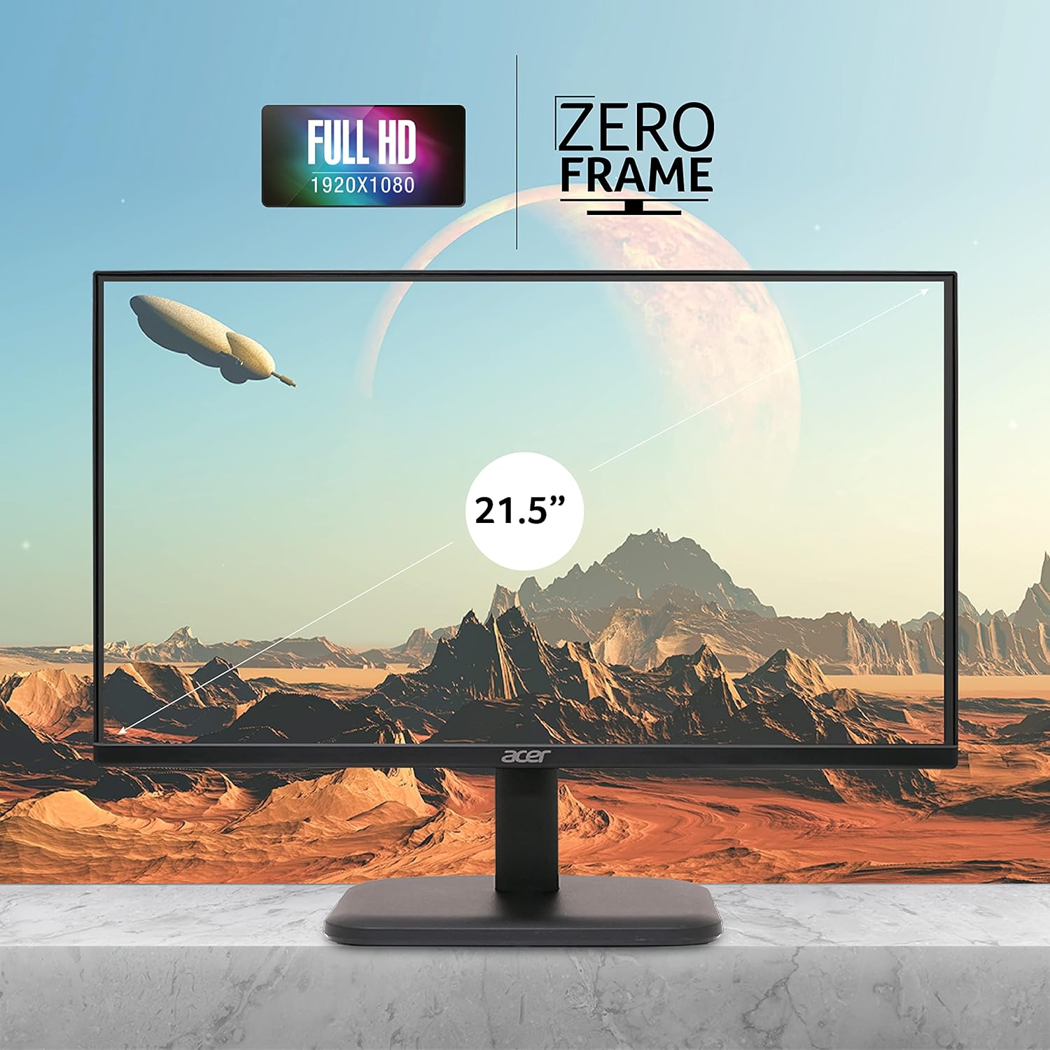 ACER EK220Q 21.5 Inch (54.61 cm) Full HD (1920x1080) Pixels VA Panel LCD Monitor with LED Back Light I 1 MS VRB, 100Hz Refresh I 250 Nits I HDMI & VGA Ports with HDMI Cable I Eye Care Features (Black)