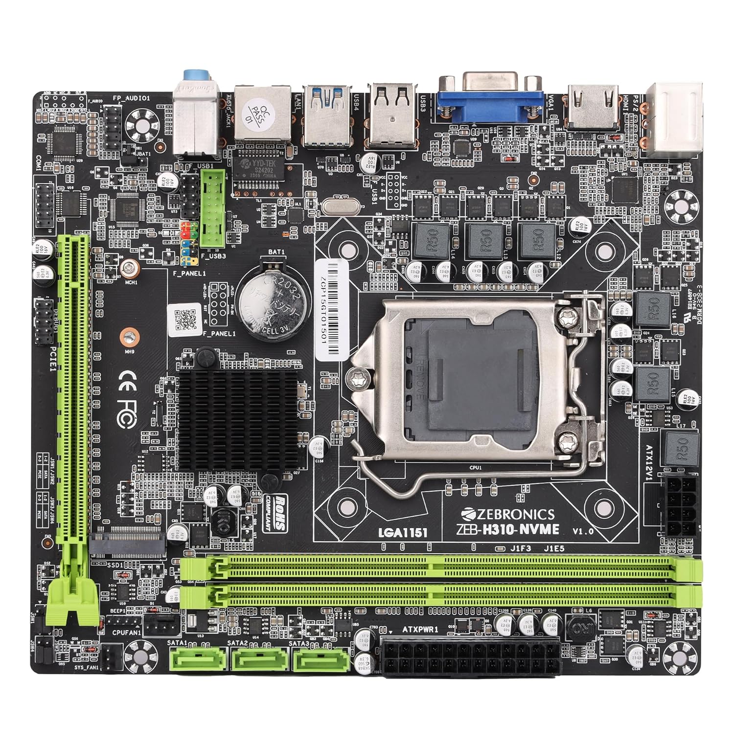 ZEBRONICS H310 D4M2 Micro-ATX Motherboard for LGA 1151 Socket, Supports Intel 8th & 9th Generation Processors, NVMe M.2 Slot, 5.1 Audio, DDR4 2666 MHz, Ports (RJ45 | SATA | USB 3.0 | HDMI | DP)